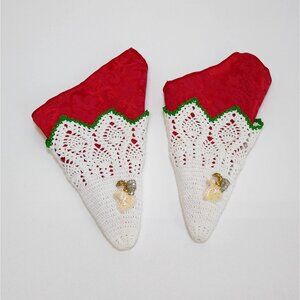 Christmas Napkin Cuffs w/ Red Napkins Sequined angel embellishments Circa 1990s